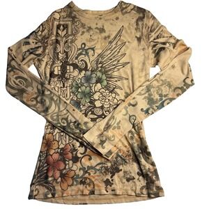 GO Jeans Los Angeles Women L Graphic Tattoo‎ Steam Punk Shirt Base Layer